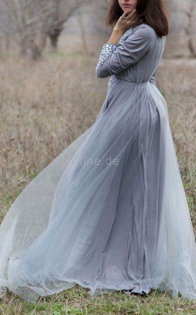Tüll A-Line Perlenbesetztes Elegantes Brautjungfernkleid mit Schleife