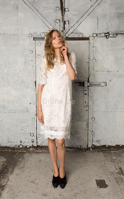 Bateau Ausschnitt Natürliche Taile Juwel Ausschnitt Kurzes Brautkleid mit Bordüre