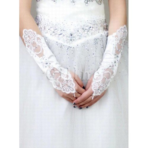Satin Paillette Weiß Chic|Modern Brauthandschuhe Schön