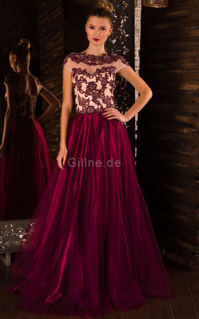 Normale Taille A Linie Sweep Zug Ballkleid mit Applikation mit Perlen