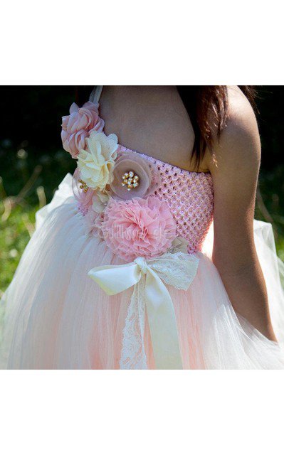 Tüll Duchesse-Linie Ärmellos Blumenmädchenkleid mit Schichtungen mit Gürtel