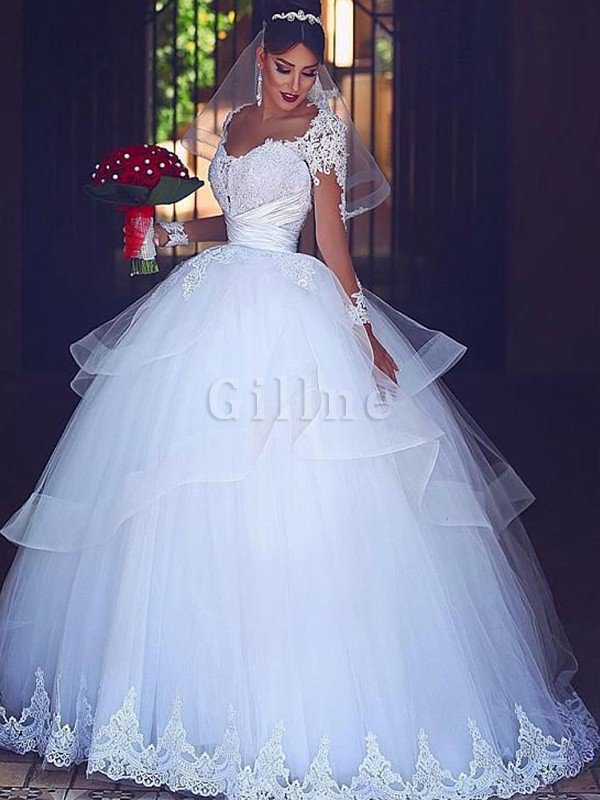 Attraktiv Romantisches Bodenlanges Brautkleid mit Langen Ärmeln mit Herz-Ausschnitt
